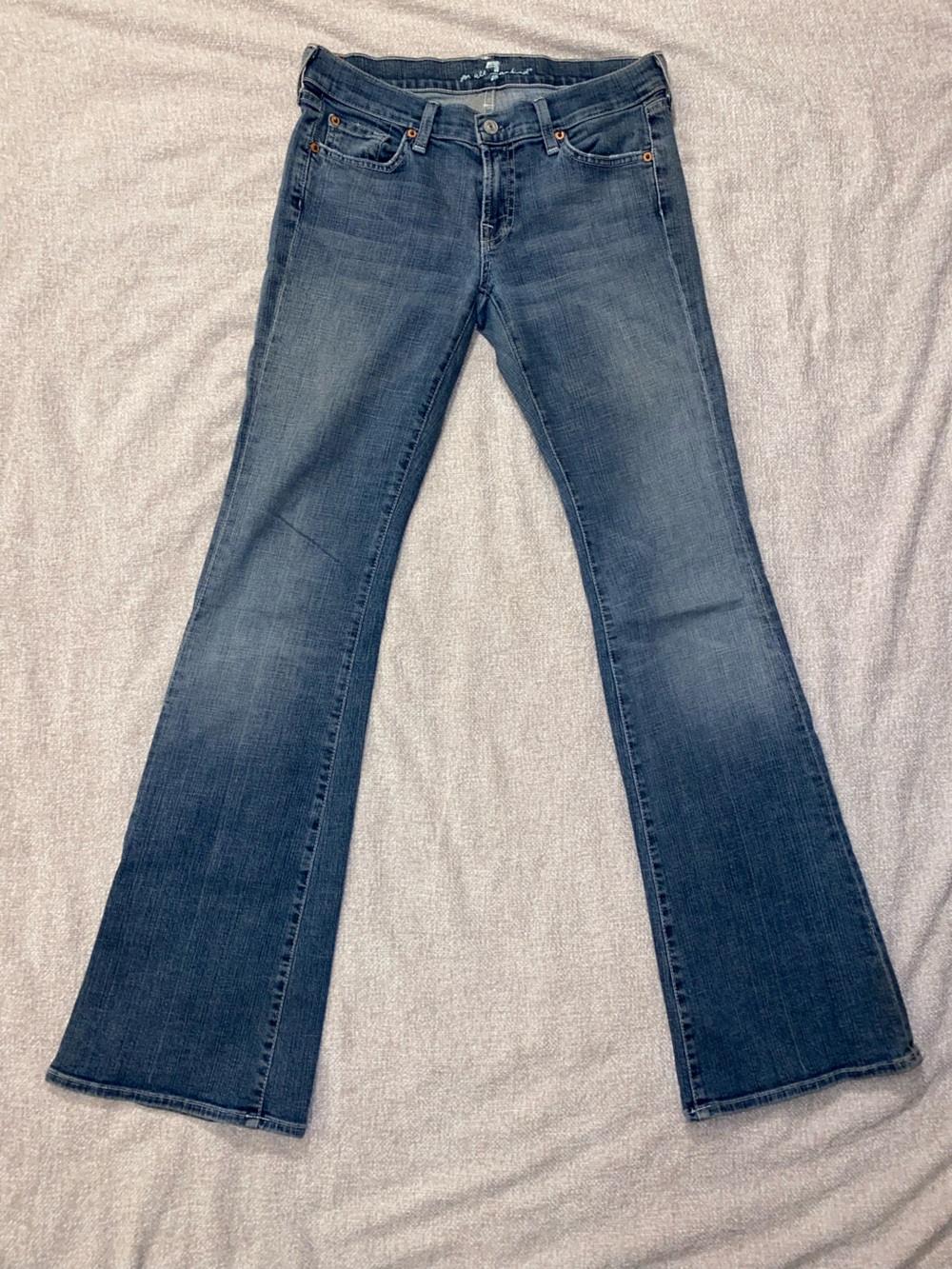 7 For All Mankind Low Rise Flare Leg Jeans Blue Wash Size 27